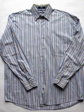 ALAN FLUSSER Light Blue Multi-Stripe Dress Shirt 100% Cotton Size M